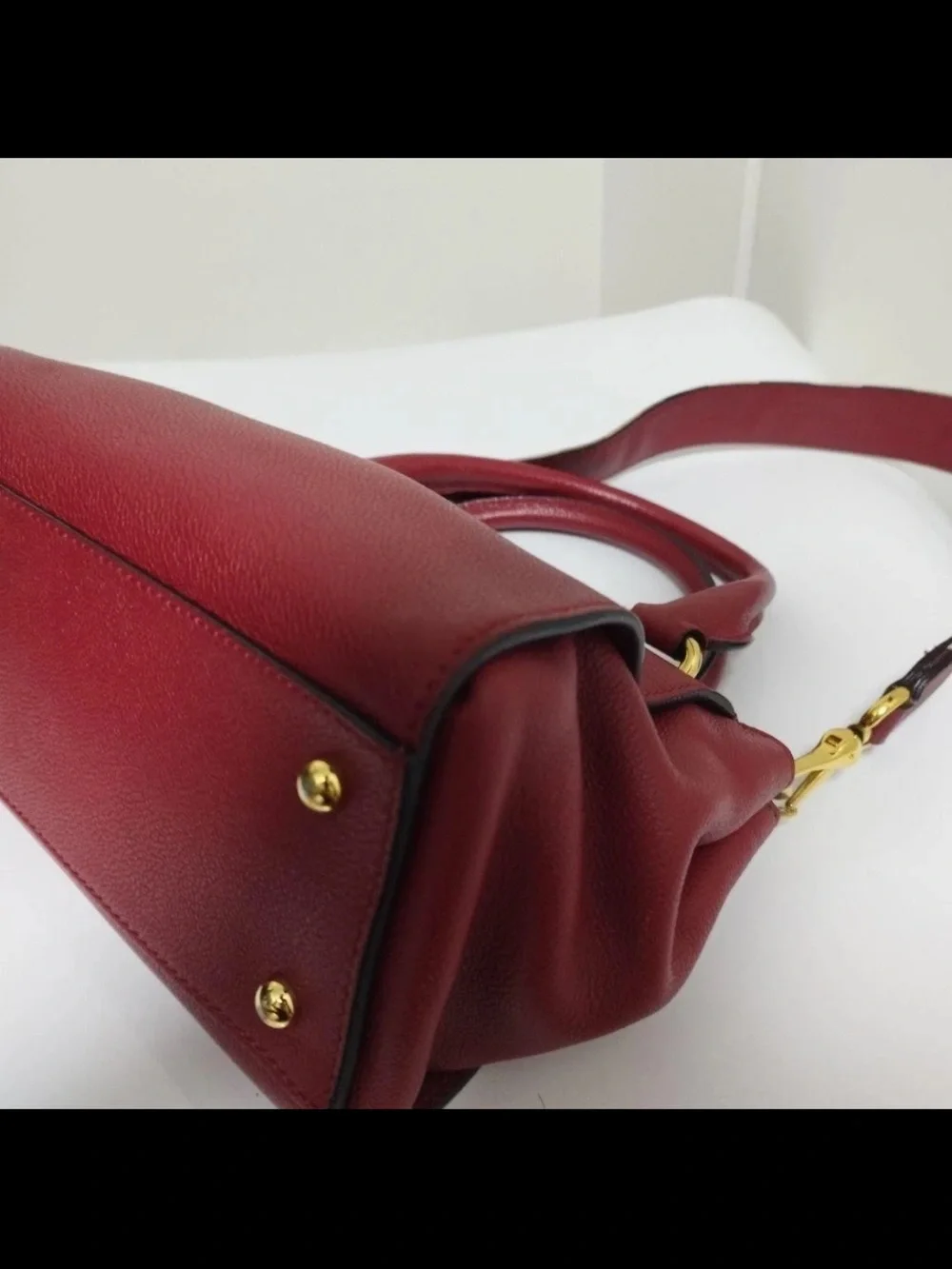 Burberry Burgundy Leather Satchel with Check Shoulder Strap